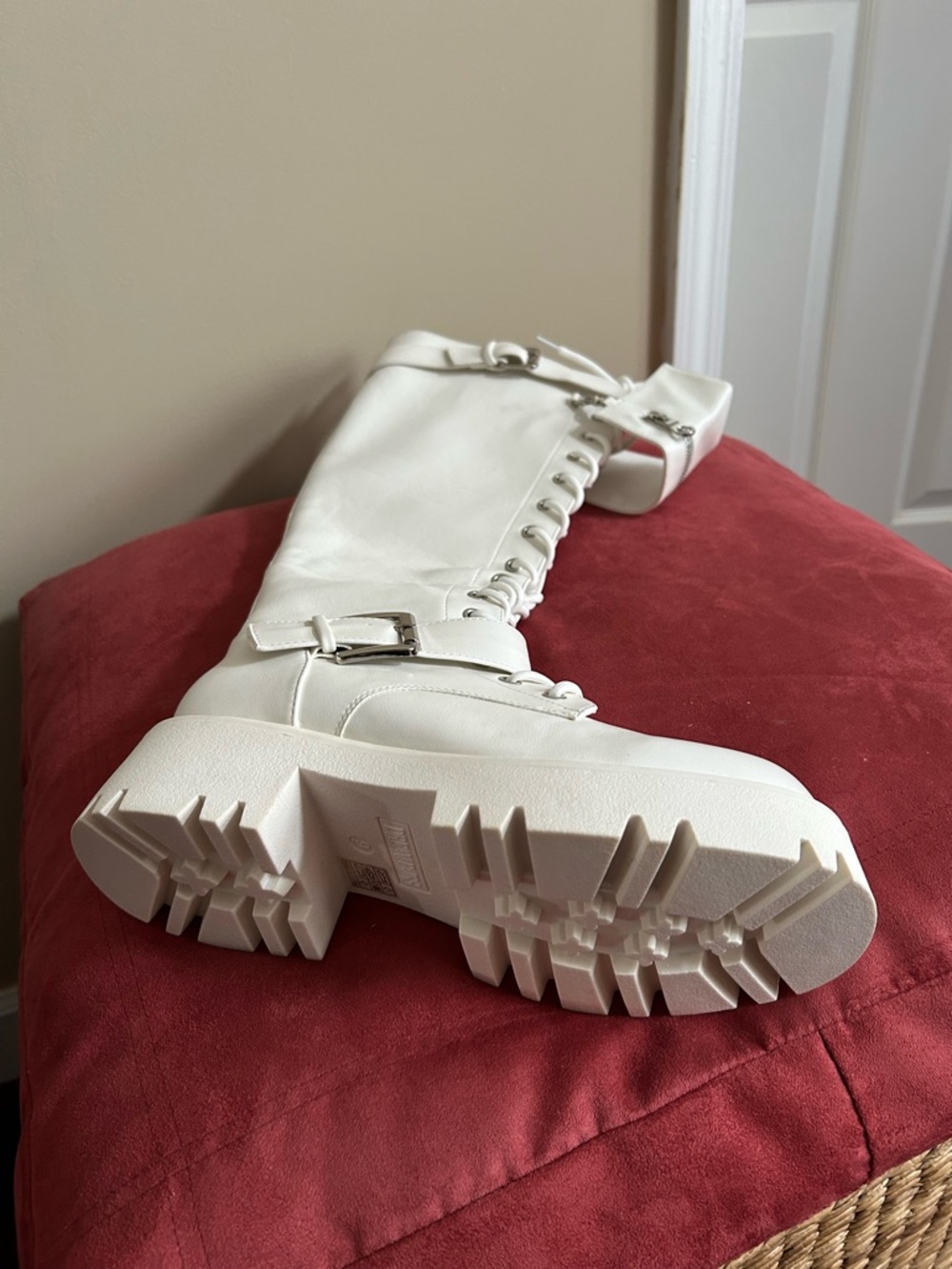 Dream Pairs White Lace-Up Over-the-Knee Buckle Boots